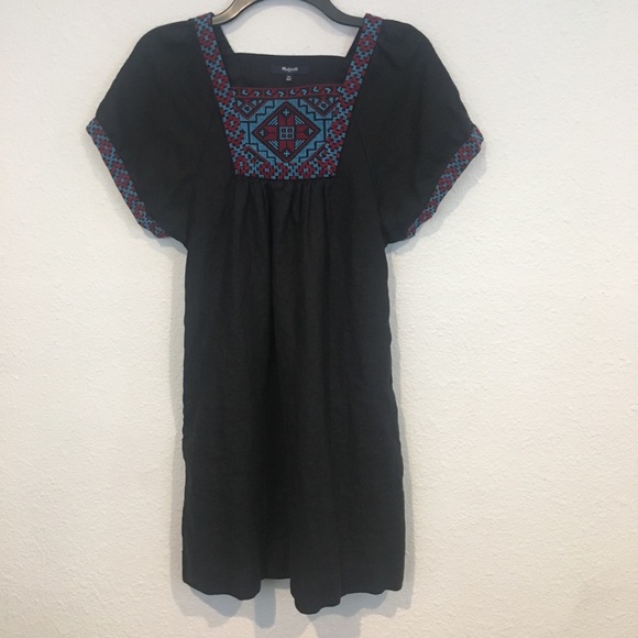 Madewell Dresses & Skirts - Madewell Embroidered Wander Linen Dress Black XS